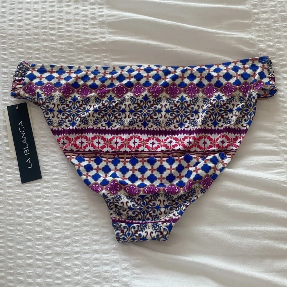 NWT LA BLANCA multi color pattern bikini bottoms size 14
